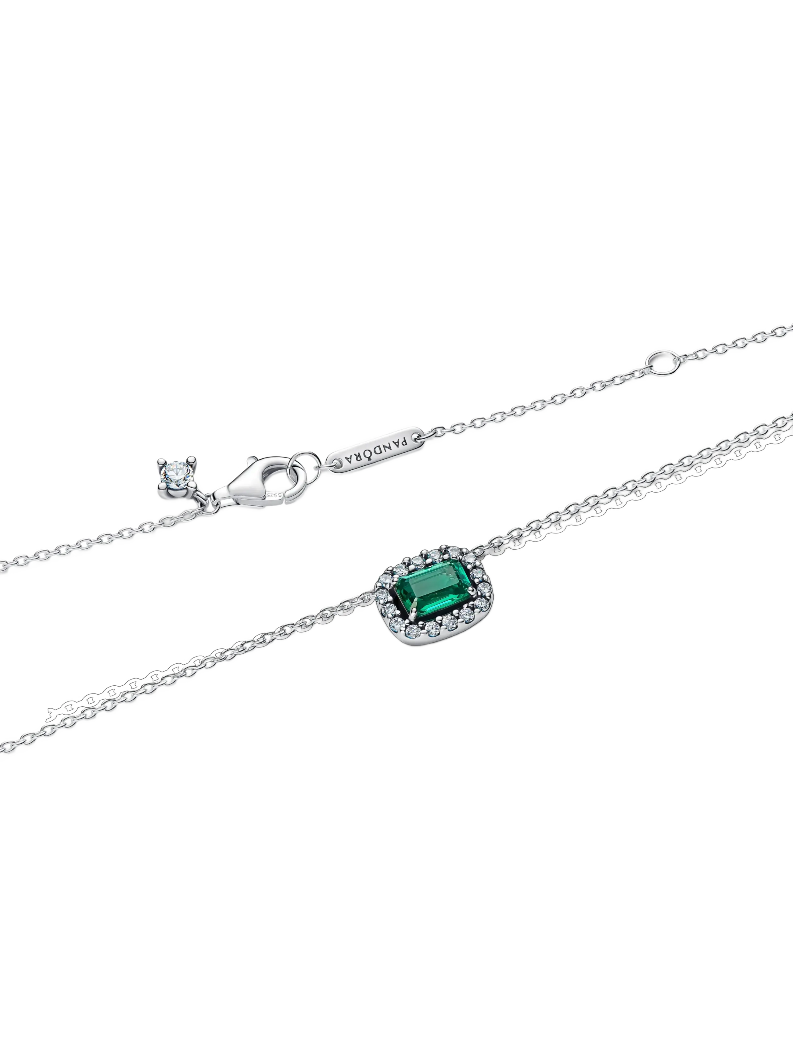 Pandora - Rectangular Sparkling Green Halo Pendant Necklace - statement halskæder - green - 2