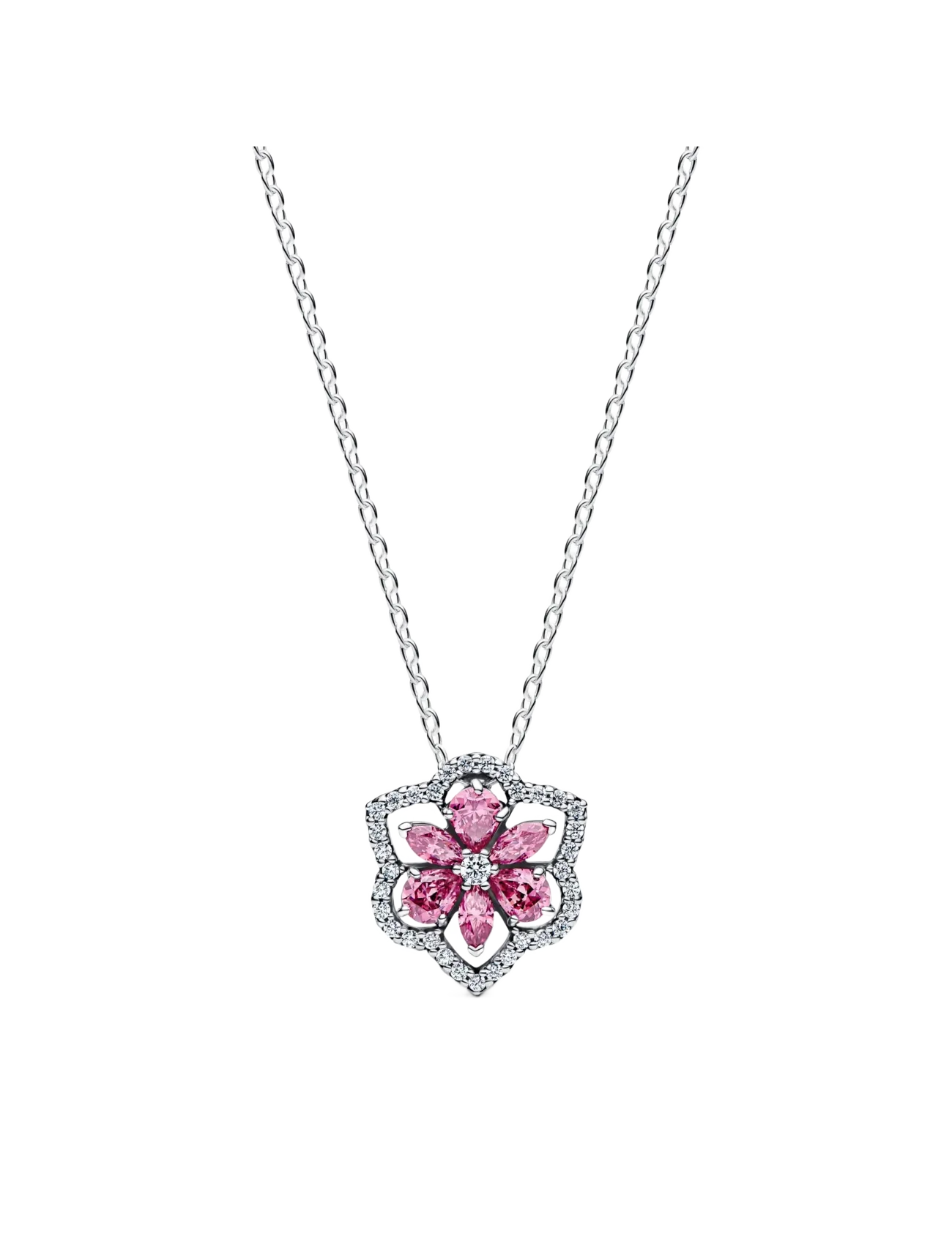 Pandora Herbarium Sparkling Pink Flower Pendant Necklace - Charms - PINK / pink/rose