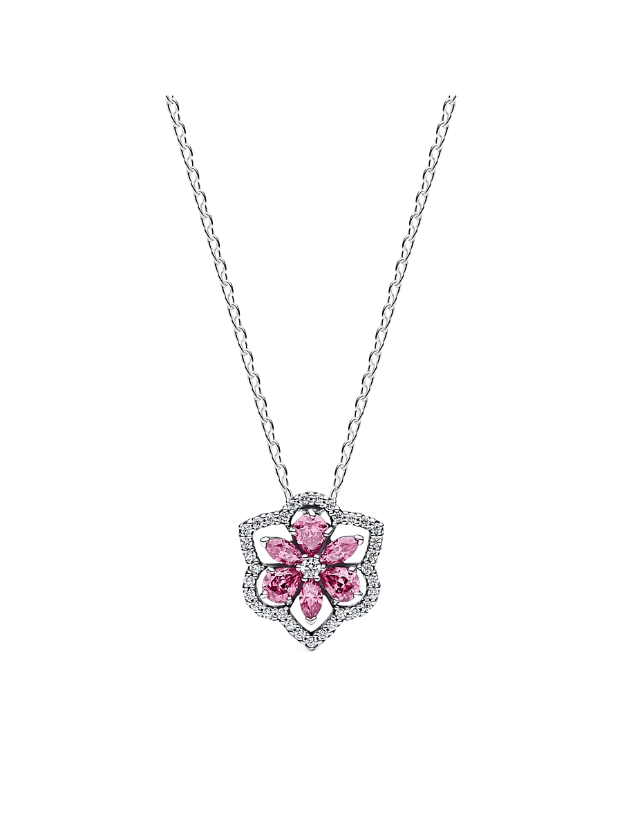 Pandora - Herbarium Sparkling Pink Flower Pendant Necklace - vedhæng - pink - 1