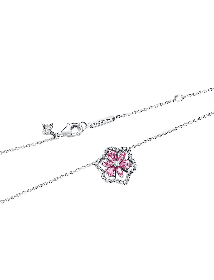 Pandora - Herbarium Sparkling Pink Flower Pendant Necklace - vedhæng - pink - 3