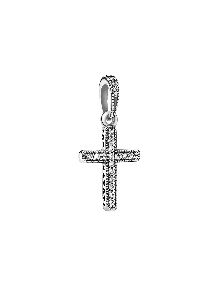 Pandora - Cross silver pendant with clear cubic zirconia - hangers - clear - 1