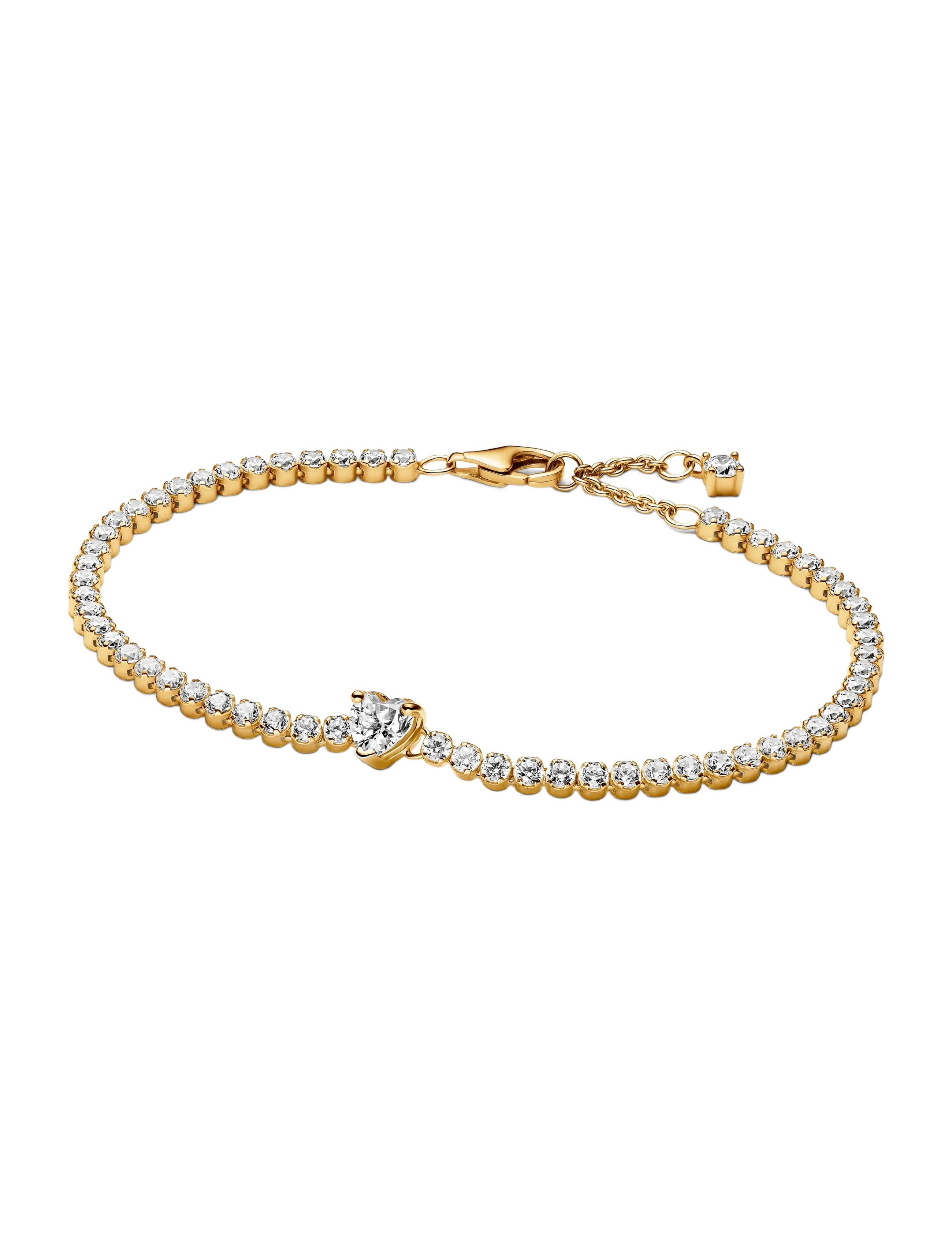 Pandora Heart 14k gold-plated bracelet with clear cubic zirconia - Bracelets - CLEAR / undefined