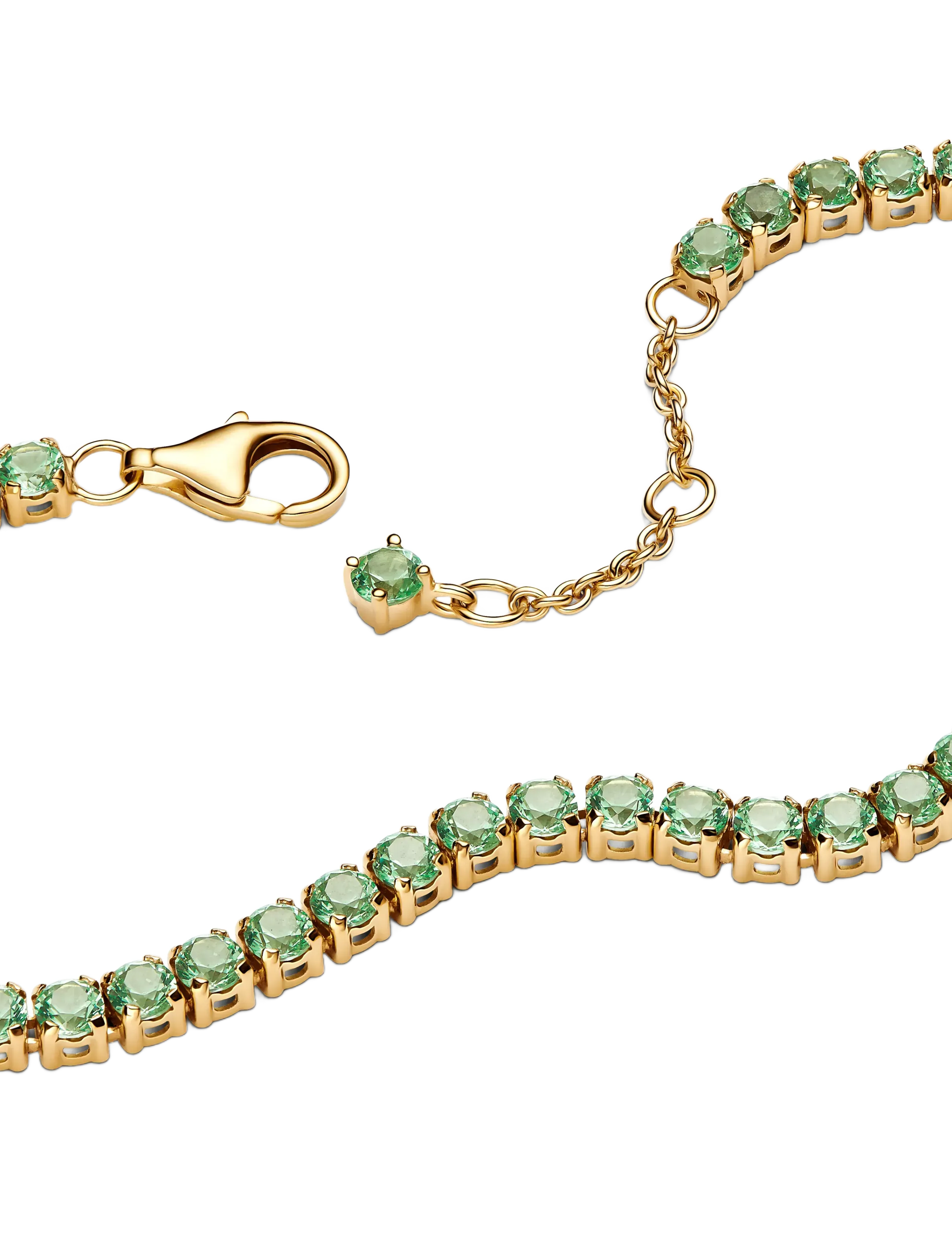 Pandora - 14k gold-plated bracelet with mint green crystal - keðjuarmbönd - green - 2