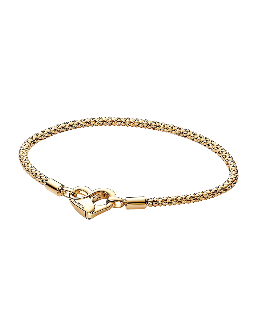 Pandora - Studded chain 14k gold-plated bracelet with heart clasp - kettenarmbänder - no color - 1