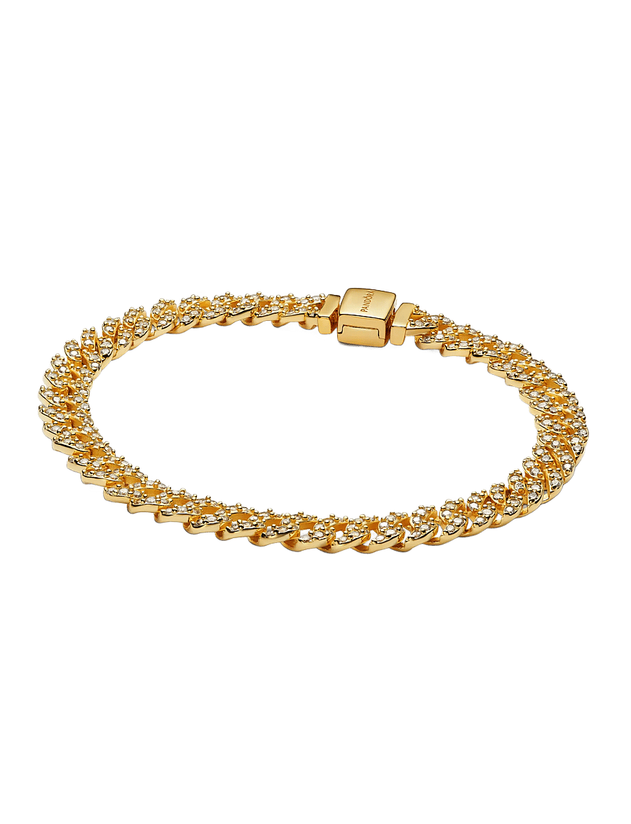 Pandora - Cuban chain 14k gold-plated bracelet with clear cubic zirconia - bracelets chaîne - clear - 1