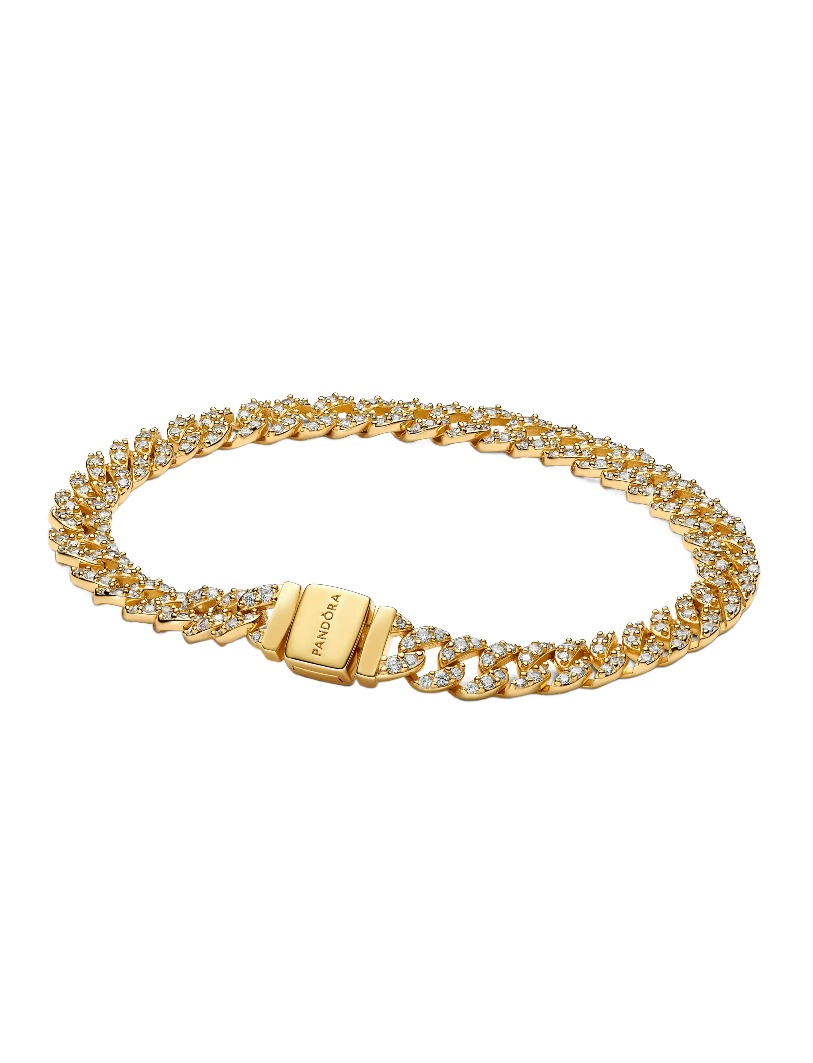 Pandora - Cuban chain 14k gold-plated bracelet with clear cubic zirconia - bracelets chaîne - clear - 2