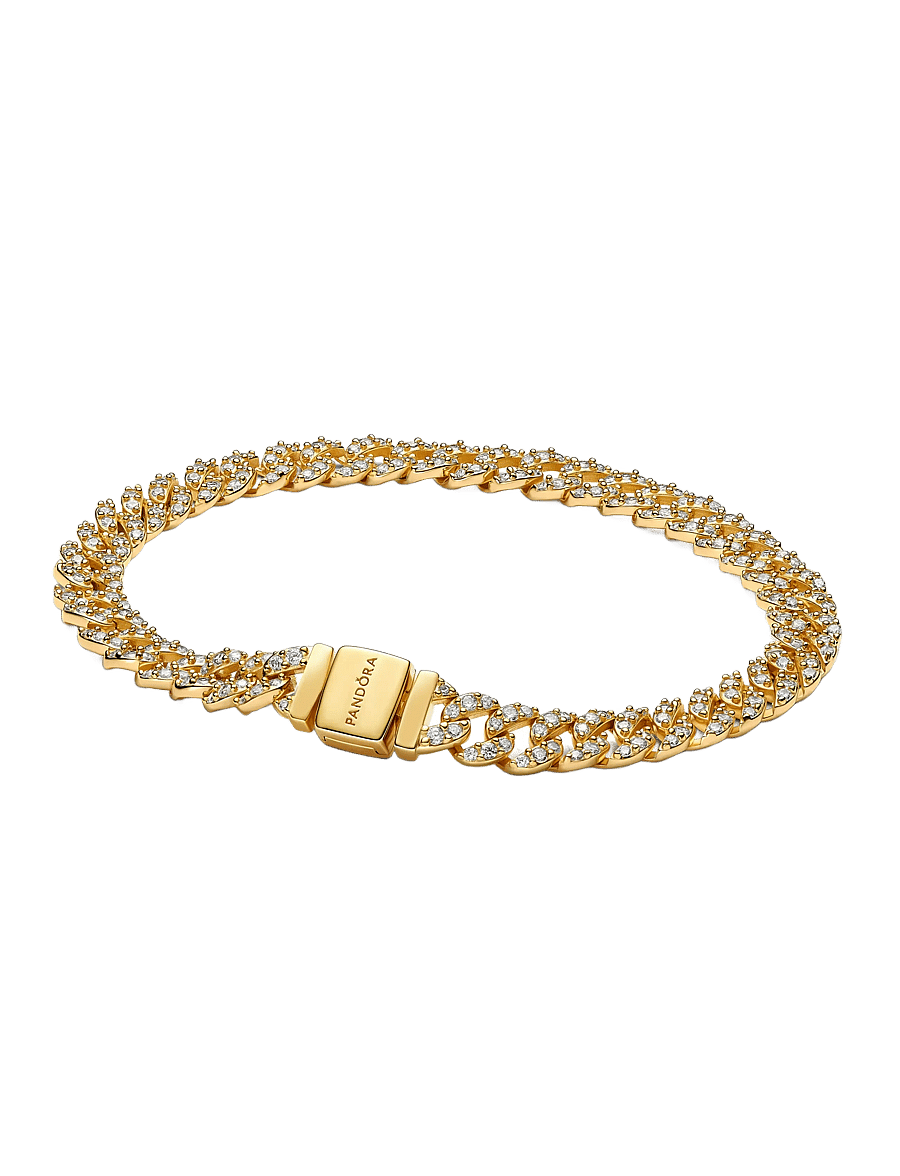 Pandora - Cuban chain 14k gold-plated bracelet with clear cubic zirconia - bracelets chaîne - clear - 2