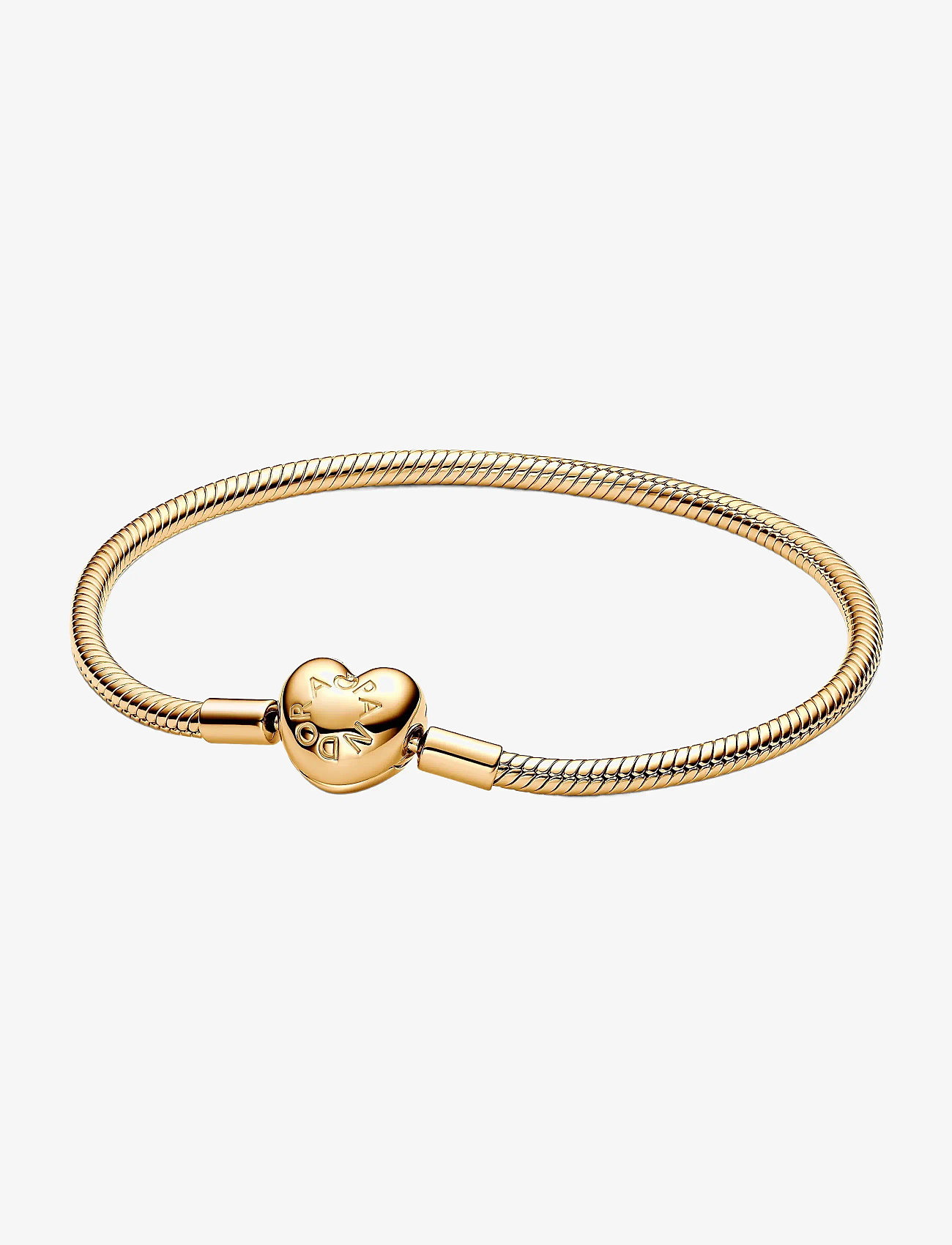 Pandora - Snake chain 14k gold-plated bracelet with heart clasp - chain bracelets - no color - 1