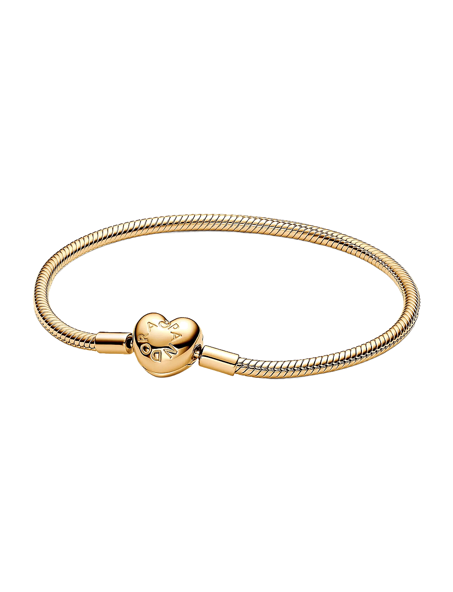 Pandora - Snake chain 14k gold-plated bracelet with heart clasp - kettenarmbänder - no color - 1