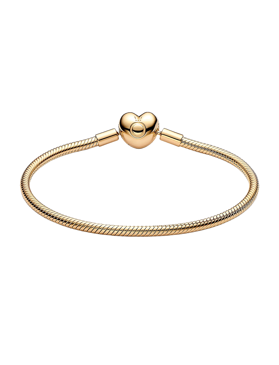 Pandora - Snake chain 14k gold-plated bracelet with heart clasp - kettenarmbänder - no color - 2
