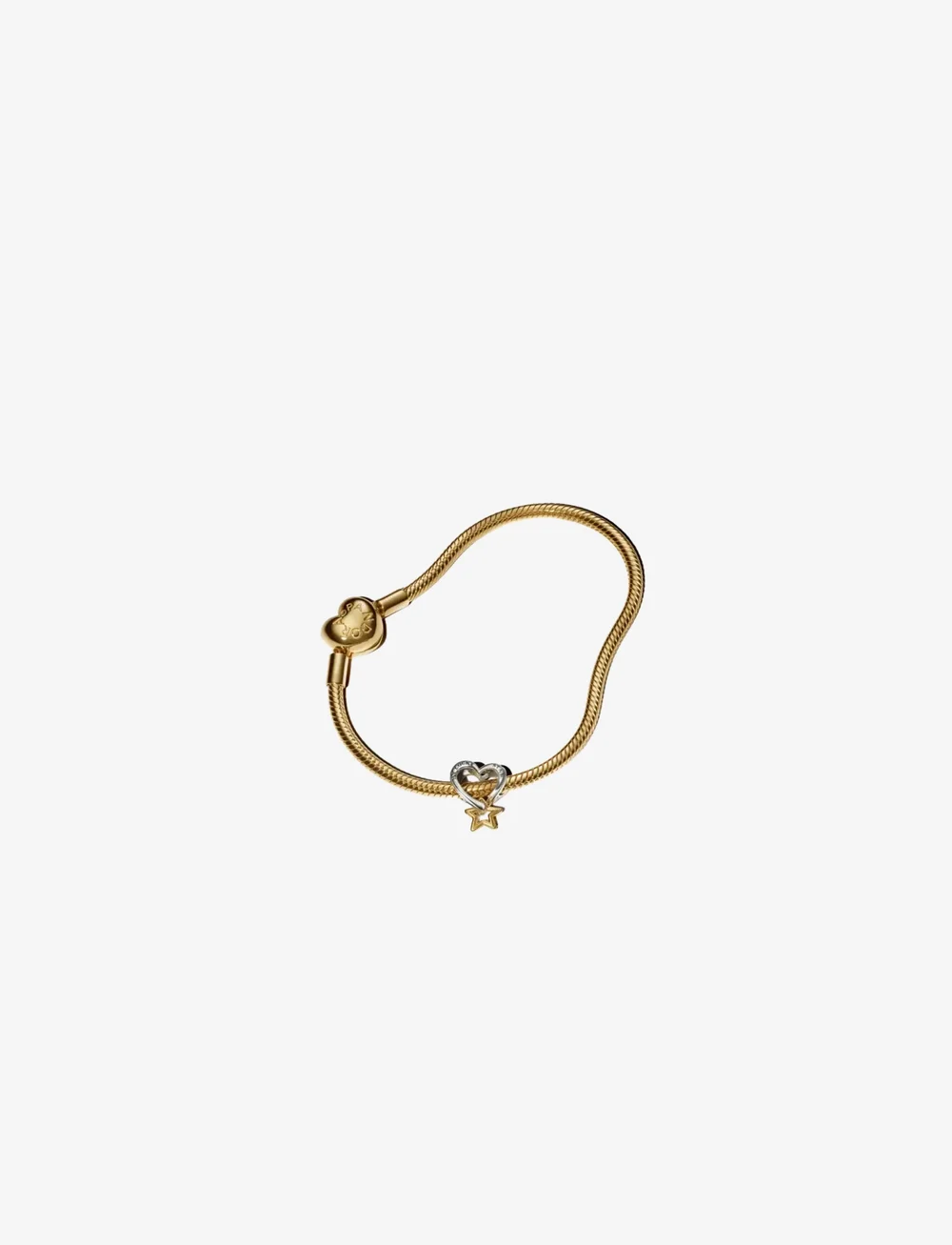 Pandora - Snake chain 14k gold-plated bracelet with heart clasp - kedjearmband - no color - 3