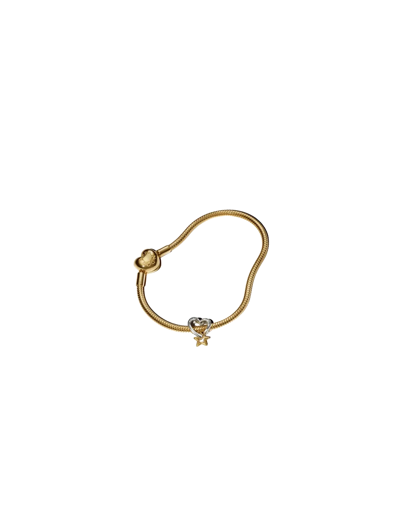 Pandora - Snake chain 14k gold-plated bracelet with heart clasp - kettenarmbänder - no color - 3