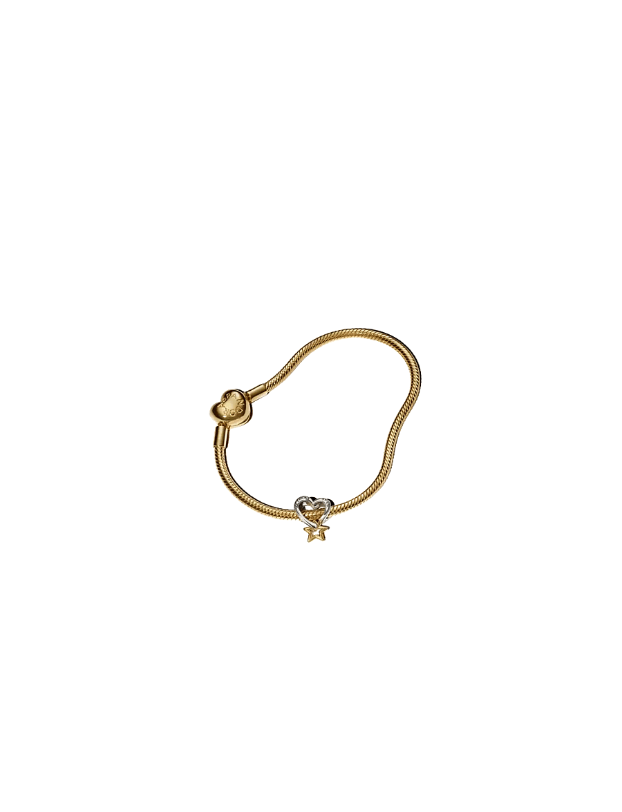Pandora - Snake chain 14k gold-plated bracelet with heart clasp - kettenarmbänder - no color - 3
