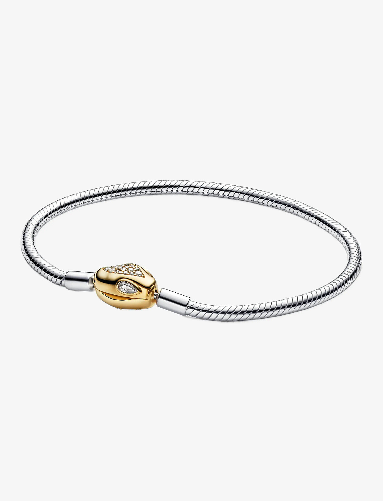 Pandora - Snake chain sterling silver and 14k gold-plated bracelet with snake head clasp and clear cubic zirco - ketjurannekorut - clear - 1