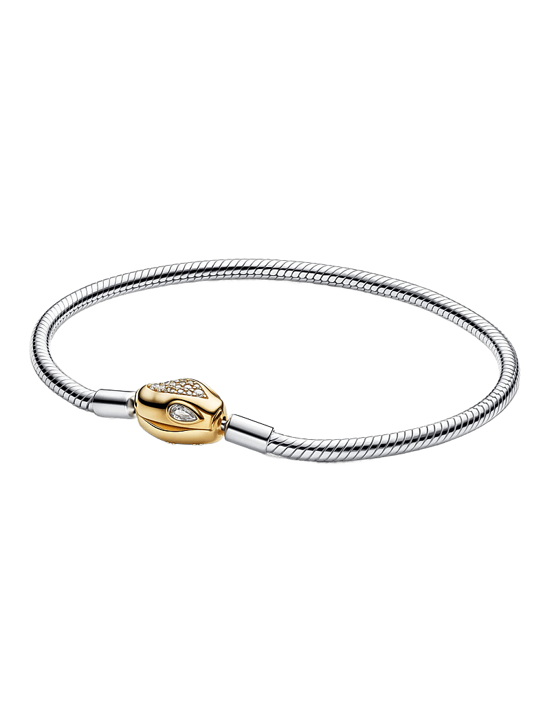 Pandora - Snake chain sterling silver and 14k gold-plated bracelet with snake head clasp and clear cubic zirco - kedjearmband - clear - 1
