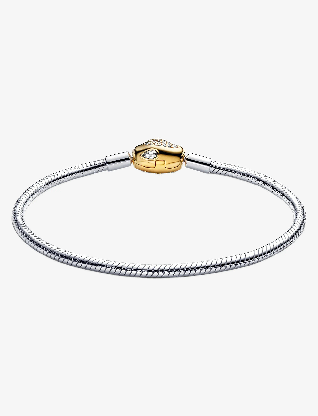 Pandora - Snake chain sterling silver and 14k gold-plated bracelet with snake head clasp and clear cubic zirco - ketjurannekorut - clear - 2