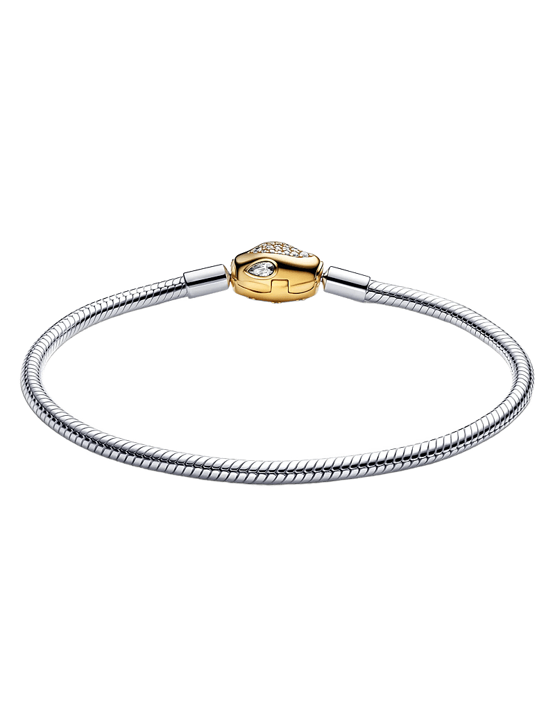 Pandora - Snake chain sterling silver and 14k gold-plated bracelet with snake head clasp and clear cubic zirco - kedjearmband - clear - 2