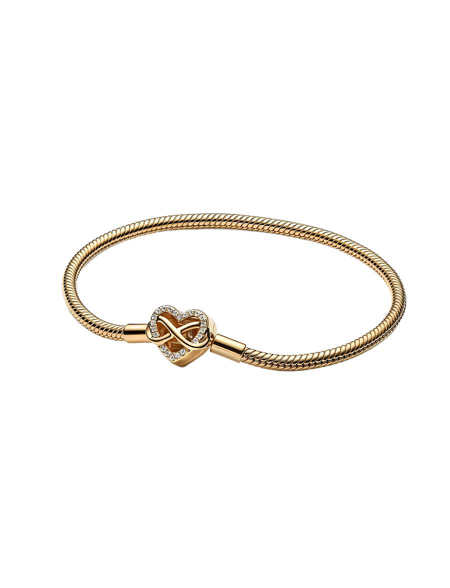 Pandora - Snake chain 14k gold-plated bracelet with clear cubic zirconia - kedjearmband - clear - 1