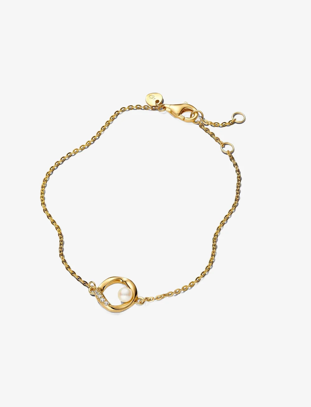 Pandora - 14k gold-plated bracelet with treated white freshwater cultured pearl and clear cubic zirconia - kedjearmband - white - 1