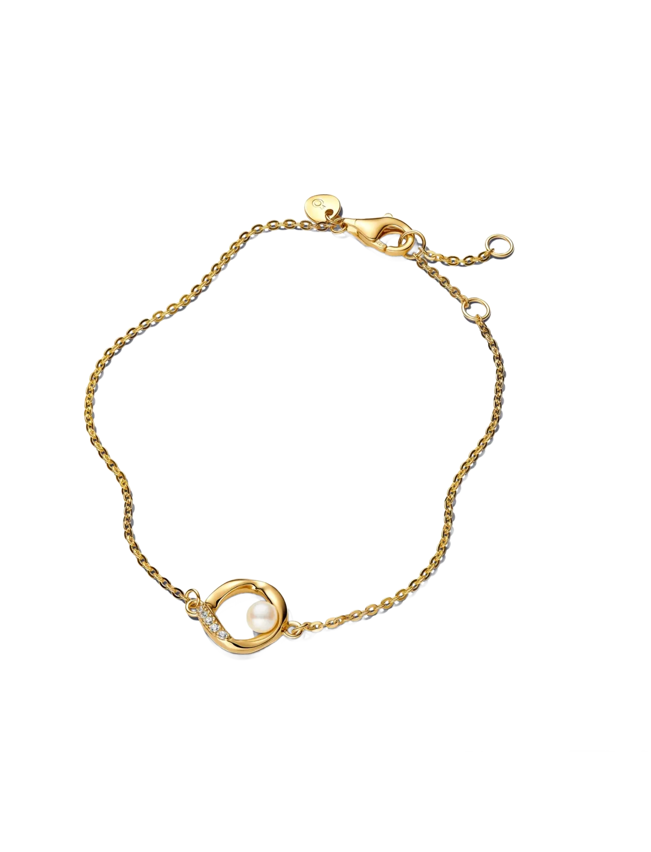 Pandora 14k gold-plated bracelet with treated white freshwater cultured pearl and clear cubic zirconia - Pandora - WHITE / gold