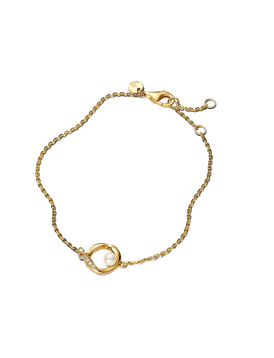 Pandora - 14k gold-plated bracelet with treated white freshwater cultured pearl and clear cubic zirconia - lenkearmbånd - white - 1