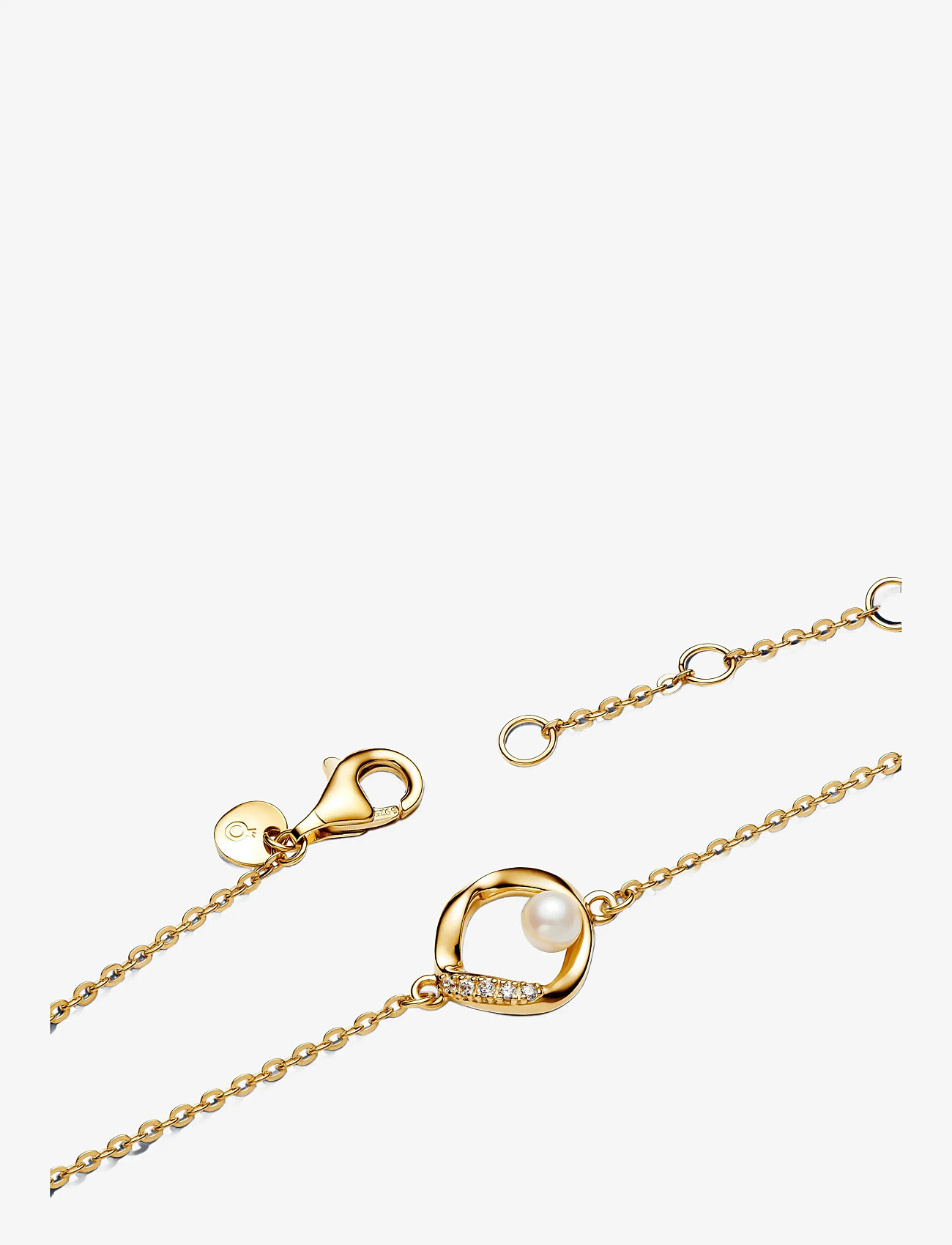 Pandora - 14k gold-plated bracelet with treated white freshwater cultured pearl and clear cubic zirconia - kædearmbånd - white - 2