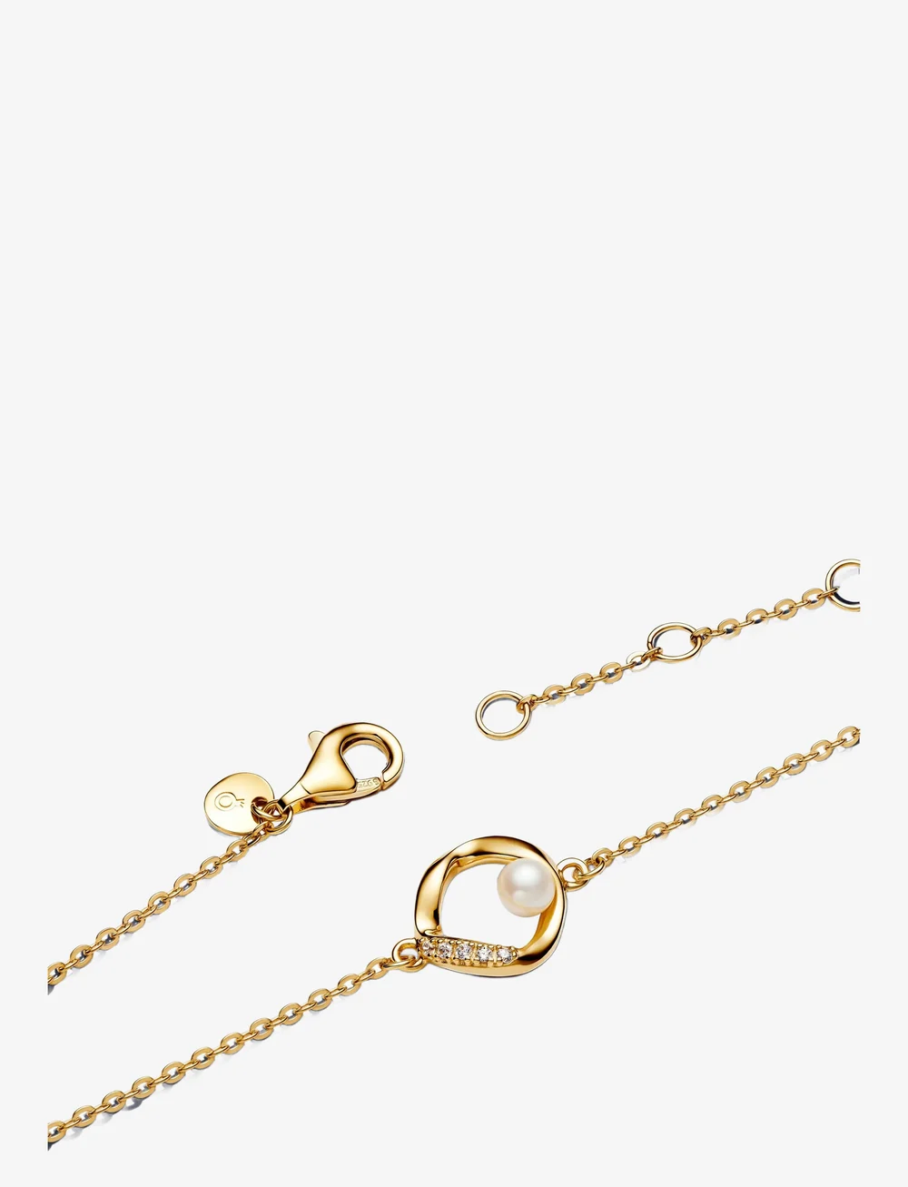 Pandora - 14k gold-plated bracelet with treated white freshwater cultured pearl and clear cubic zirconia - kedjearmband - white - 2