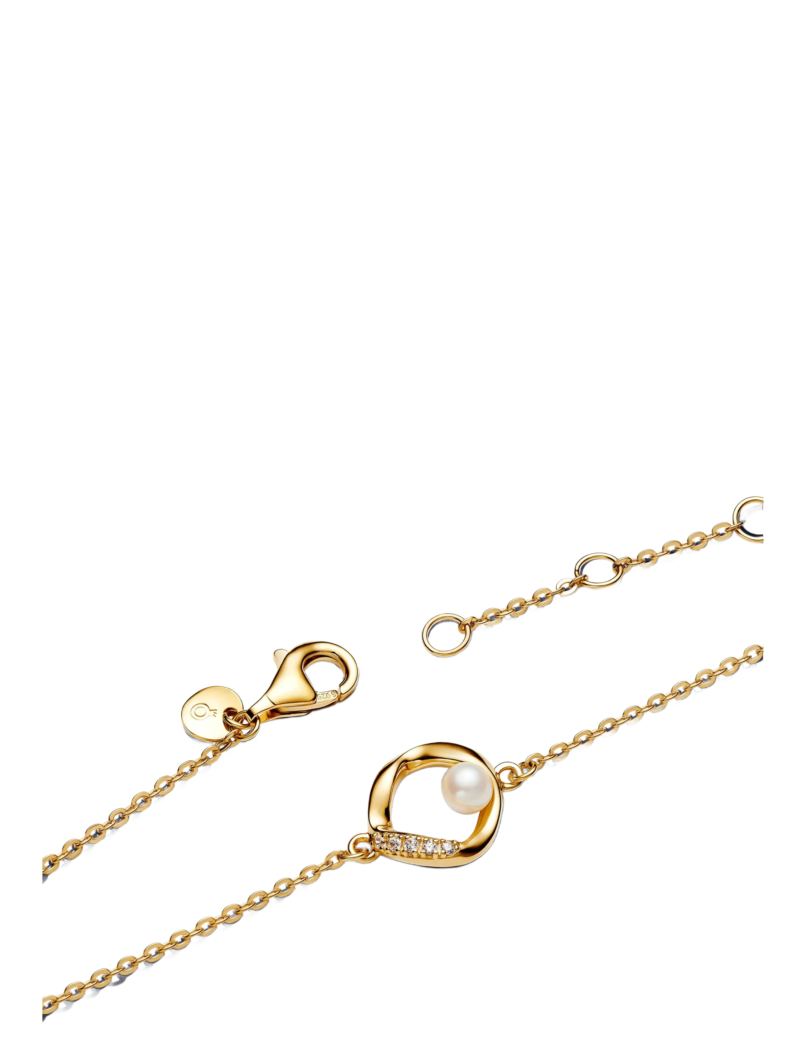Pandora - 14k gold-plated bracelet with treated white freshwater cultured pearl and clear cubic zirconia - kædearmbånd - white - 2