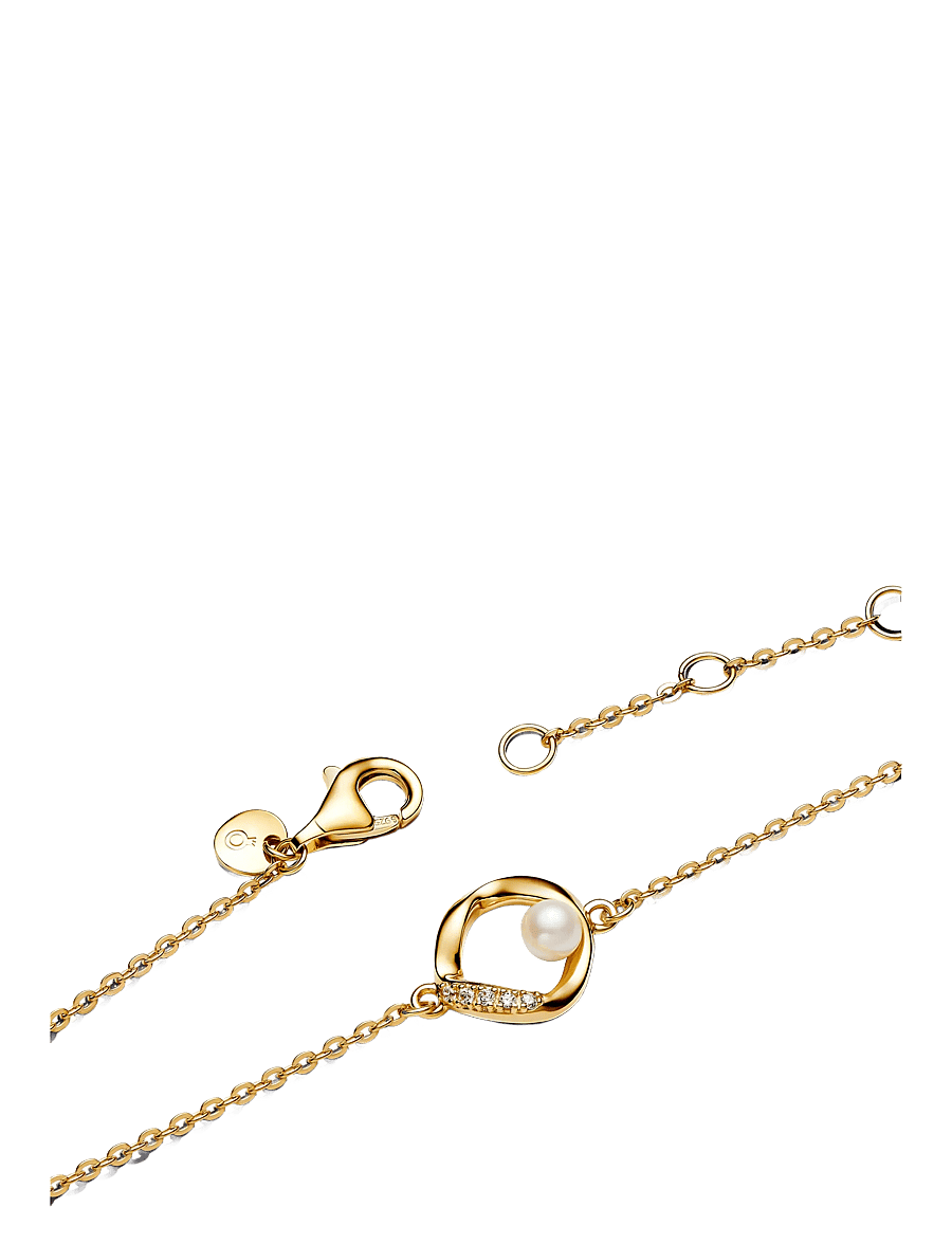 Pandora - 14k gold-plated bracelet with treated white freshwater cultured pearl and clear cubic zirconia - lenkearmbånd - white - 2