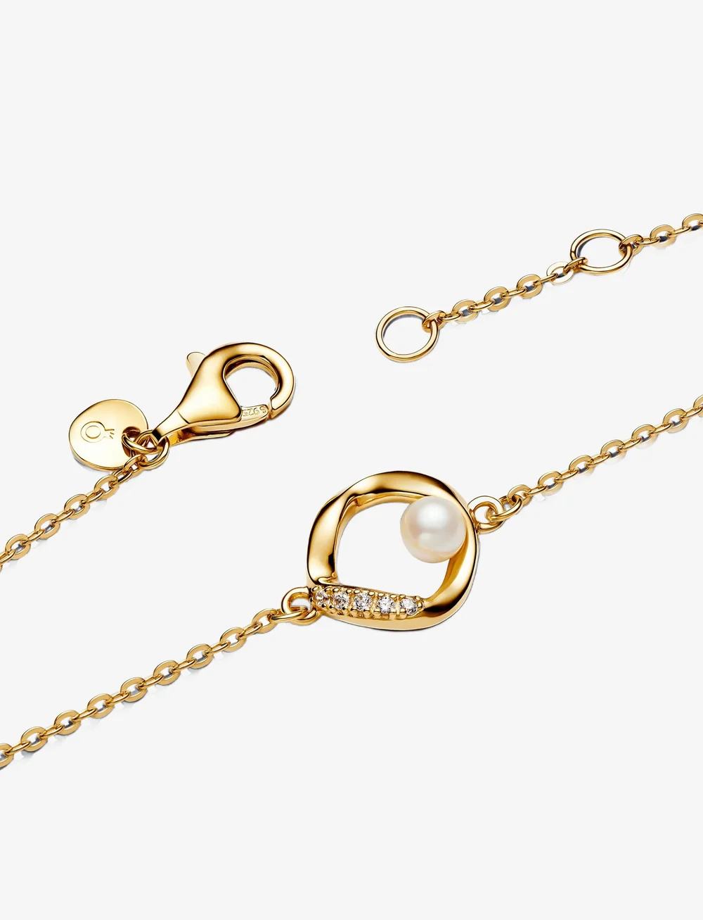 Pandora - 14k gold-plated bracelet with treated white freshwater cultured pearl and clear cubic zirconia - kedjearmband - white - 3