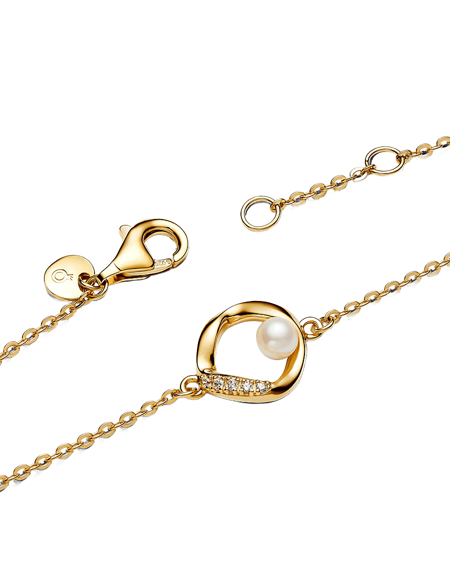 Pandora - 14k gold-plated bracelet with treated white freshwater cultured pearl and clear cubic zirconia - lenkearmbånd - white - 3