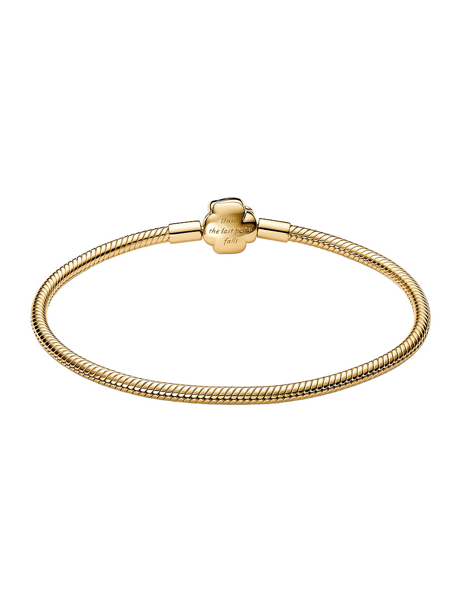Pandora - Disney Beauty & The Beast snake chain 14k gold-plated bracelet with rose clasp and holo glittery red - bracelets chaîne - red - 2