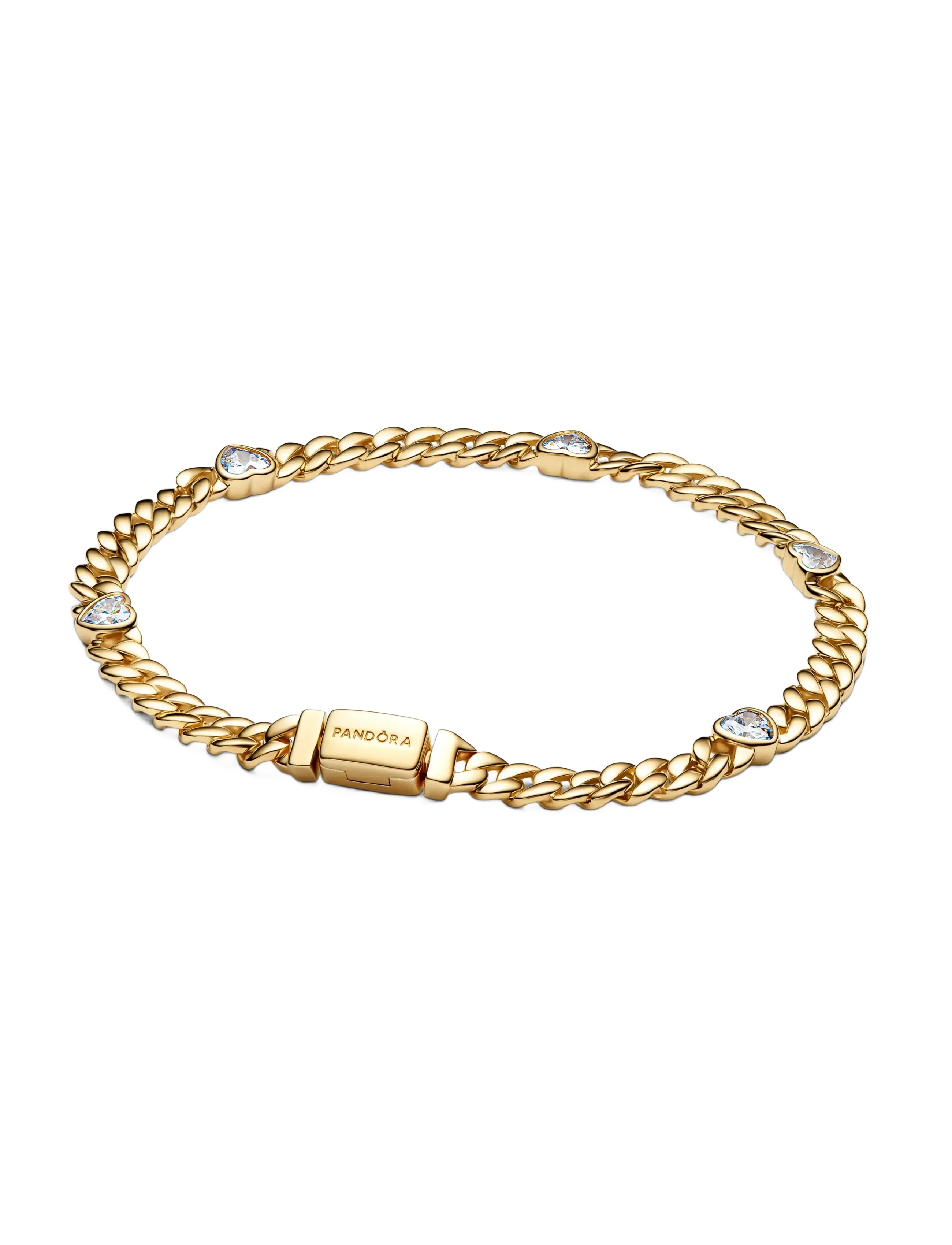 Pandora Heart Cuban Chain 14K Gold-Plated Bracelet With Clear Cubic Zirconia, 20 cm, Bracelets, Gold - Frauen