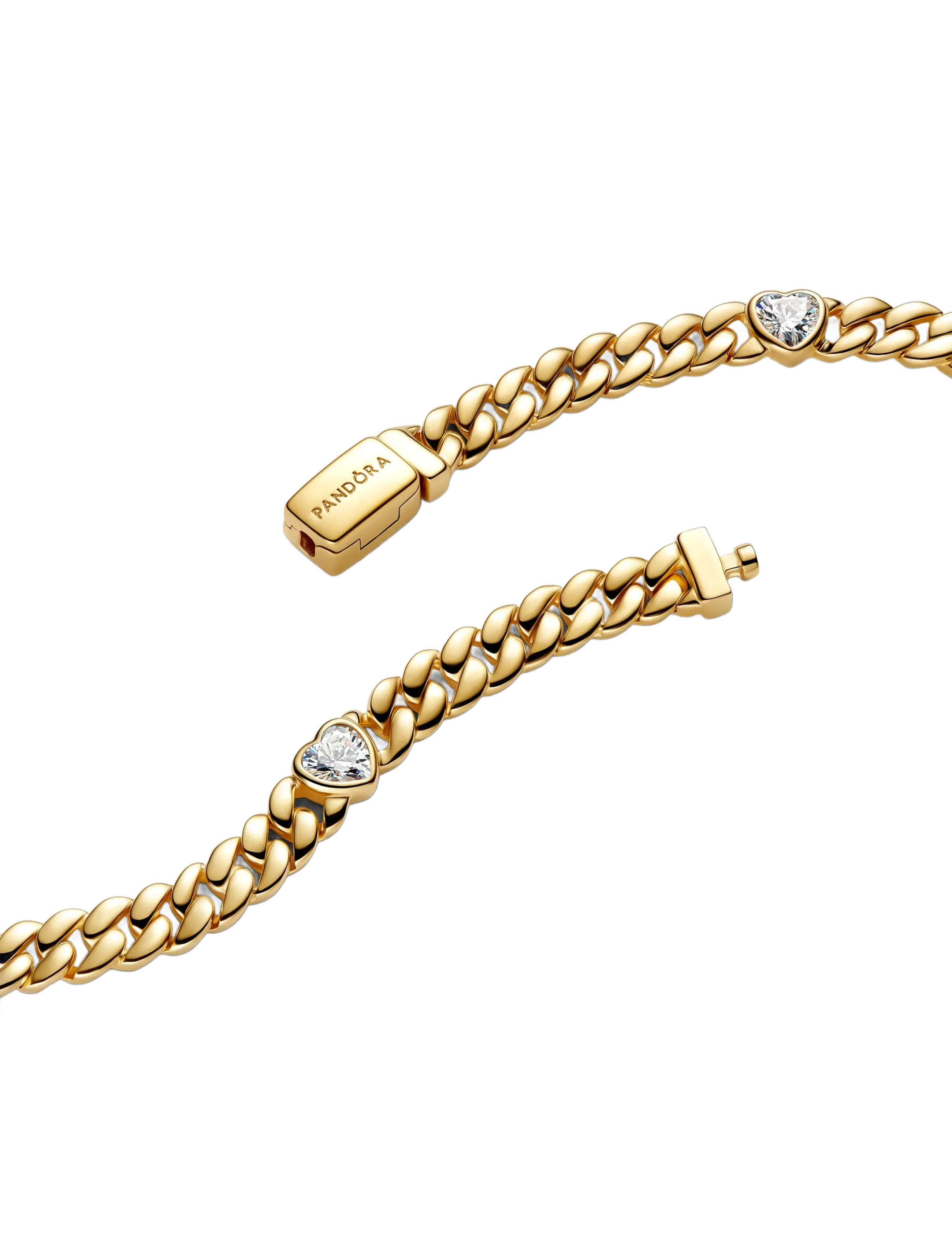 Pandora - Heart cuban chain 14k gold-plated bracelet with clear cubic zirconia - bracelets chaîne - clear - 1