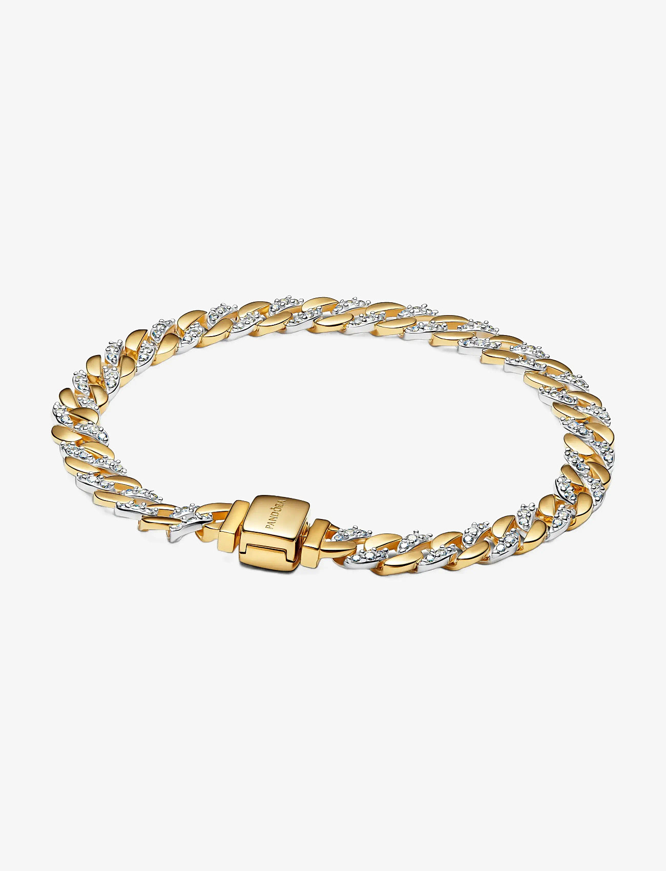 Pandora - Cuban chain sterling silver and 14k gold-plated bracelet with clear cubic zirconia - kettingarmbanden - clear - 0