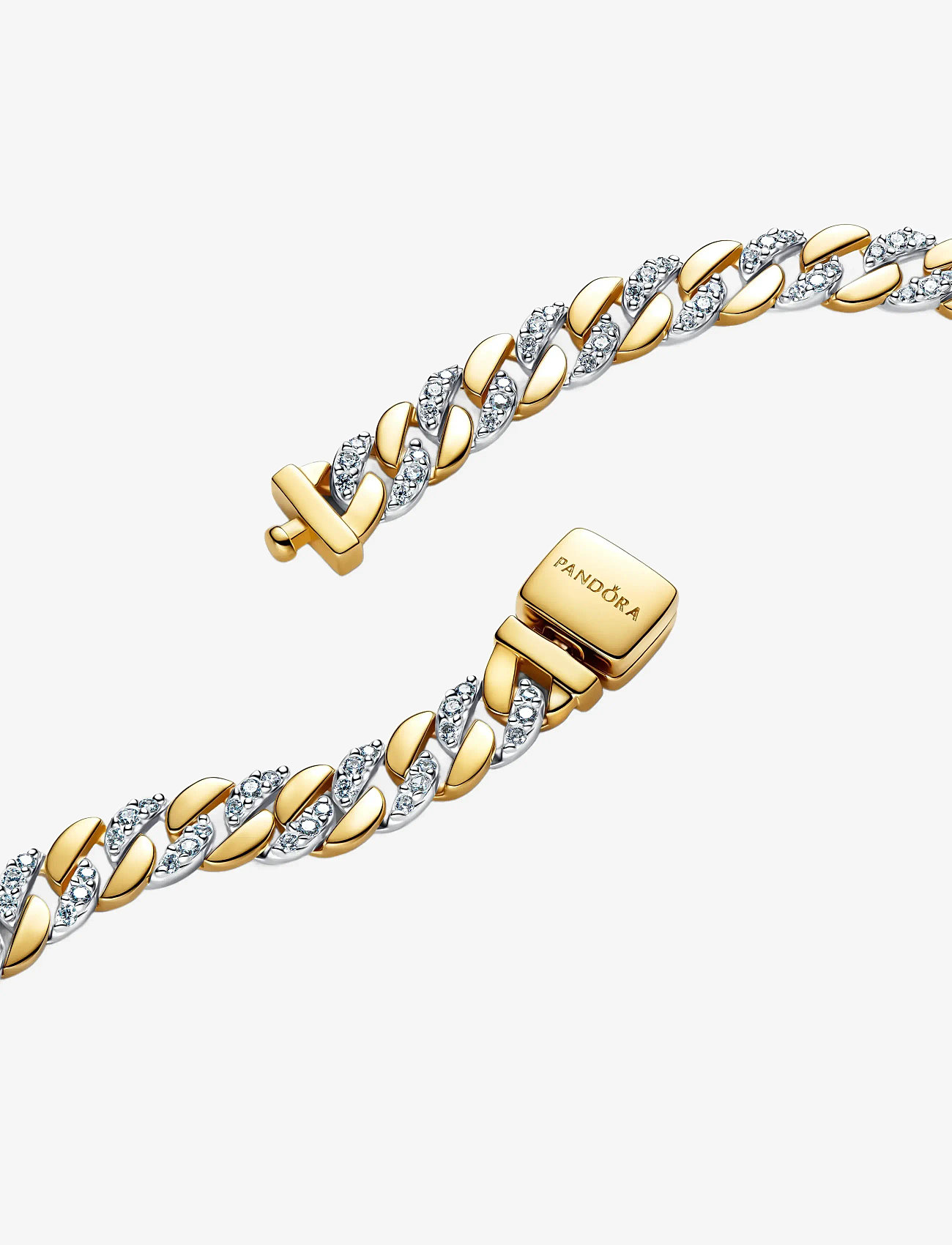 Pandora - Cuban chain sterling silver and 14k gold-plated bracelet with clear cubic zirconia - kettingarmbanden - clear - 1