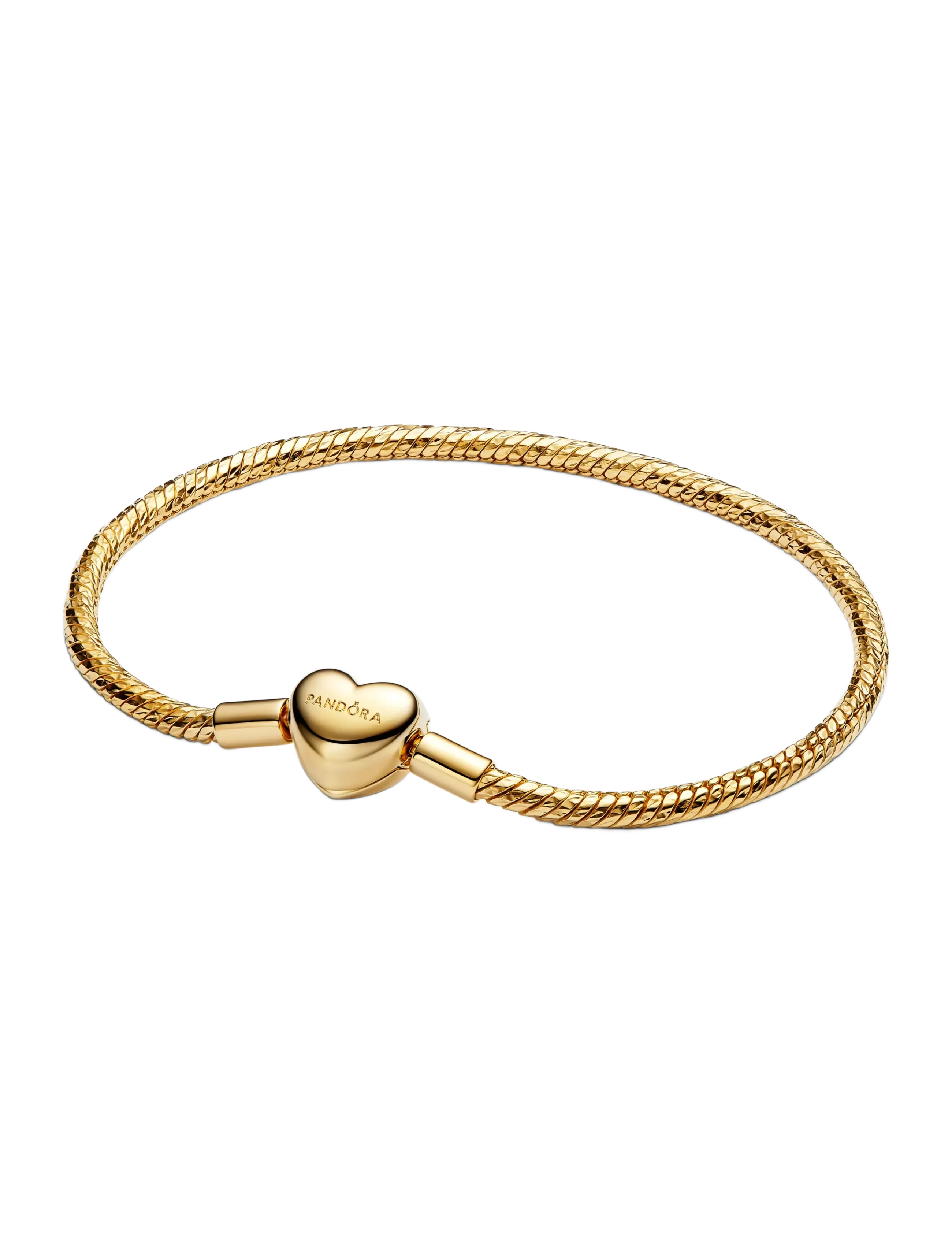 Pandora Faceted snake chain 14k gold-plated bracelet with engravable heart clasp - Pandora - NO COLOR / undefined
