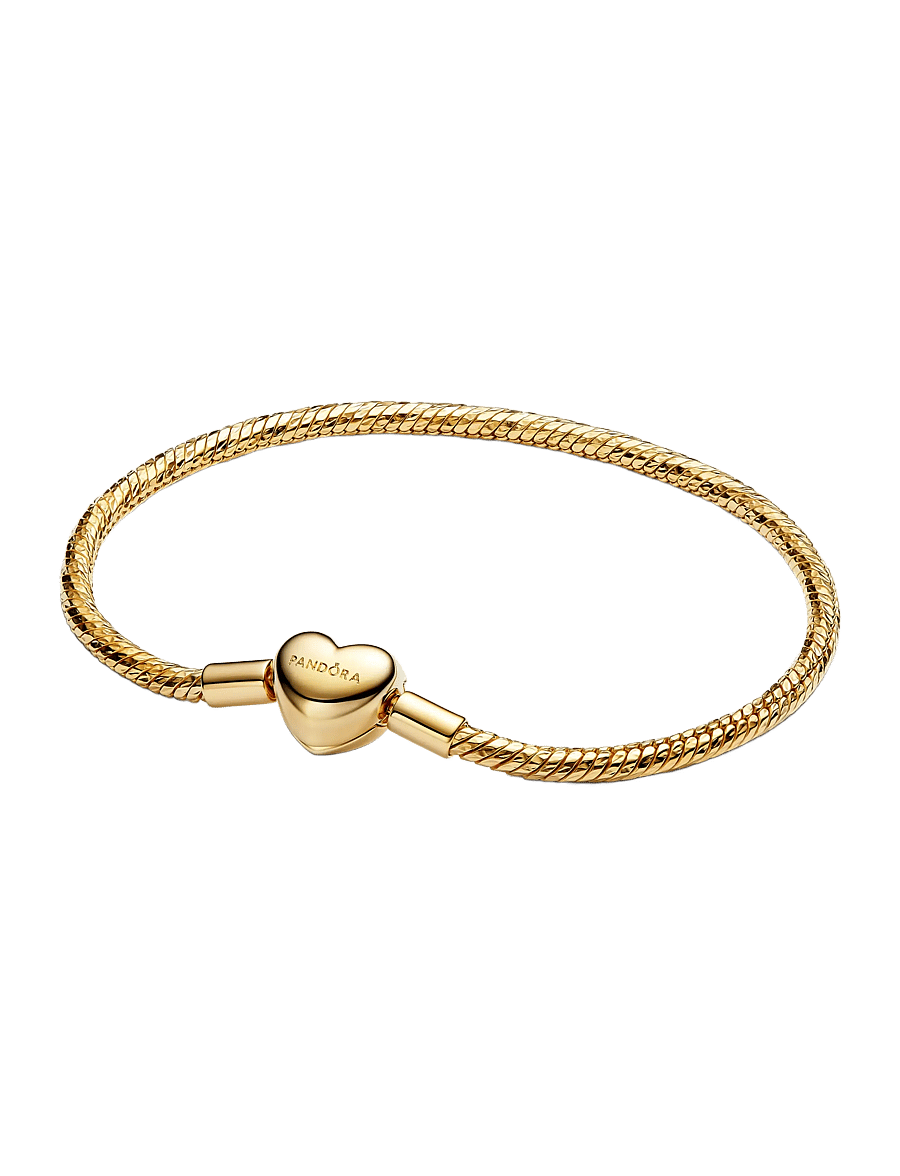 Pandora - Faceted snake chain 14k gold-plated bracelet with engravable heart clasp - kettenarmbänder - no color - 1