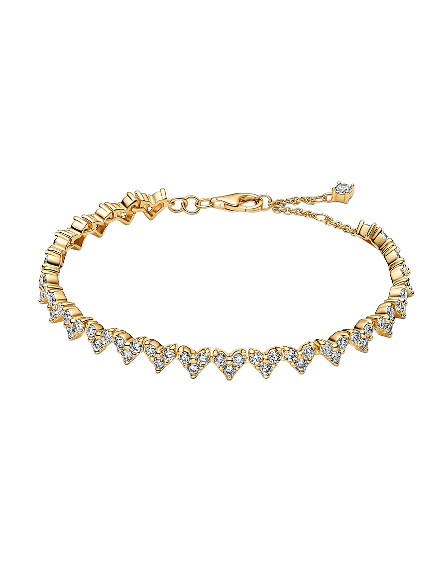 Pandora - Heart 14k gold-plated tennis bracelet - clear - 1