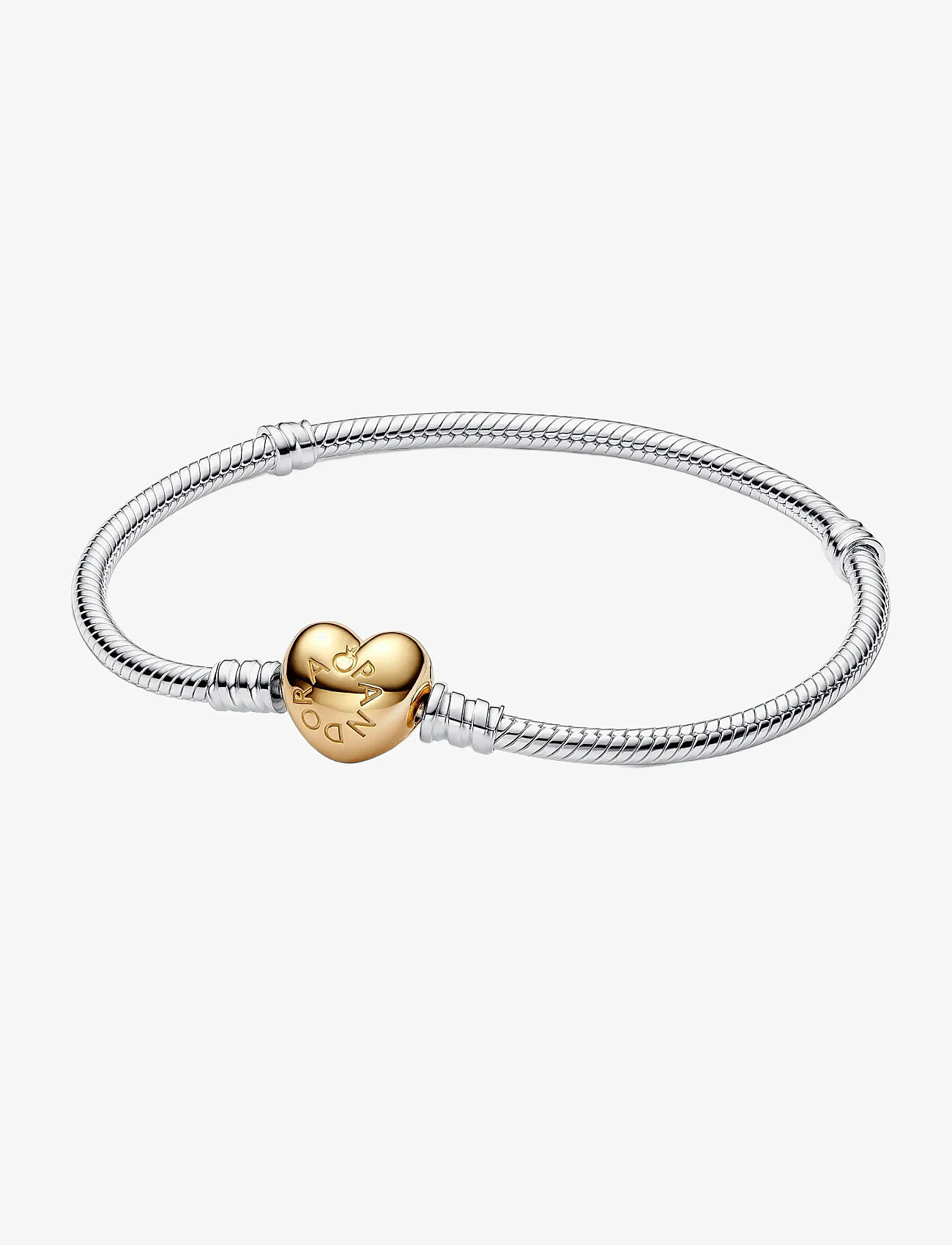 Pandora - Silver bracelet with heart-shaped 14k gold-plated clasp - kedjearmband - no color - 1