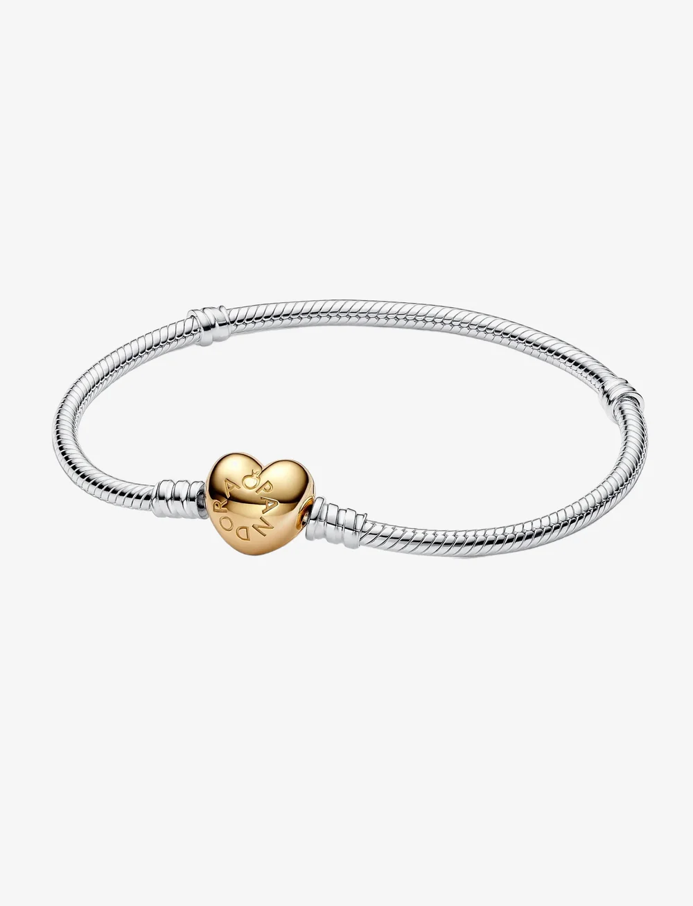 Pandora - Silver bracelet with heart-shaped 14k gold-plated clasp - kedjearmband - no color - 1