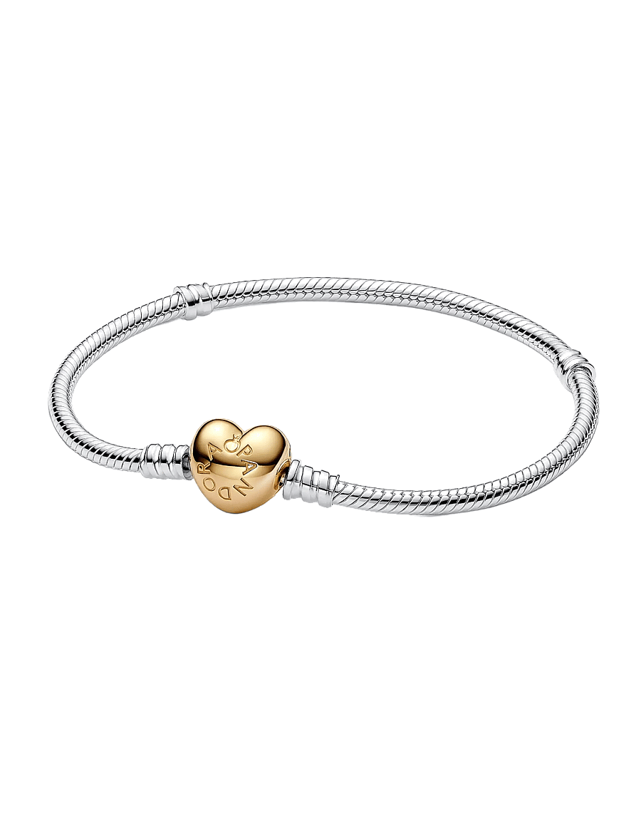 Pandora - Silver bracelet with heart-shaped 14k gold-plated clasp - kettenarmbänder - no color - 1