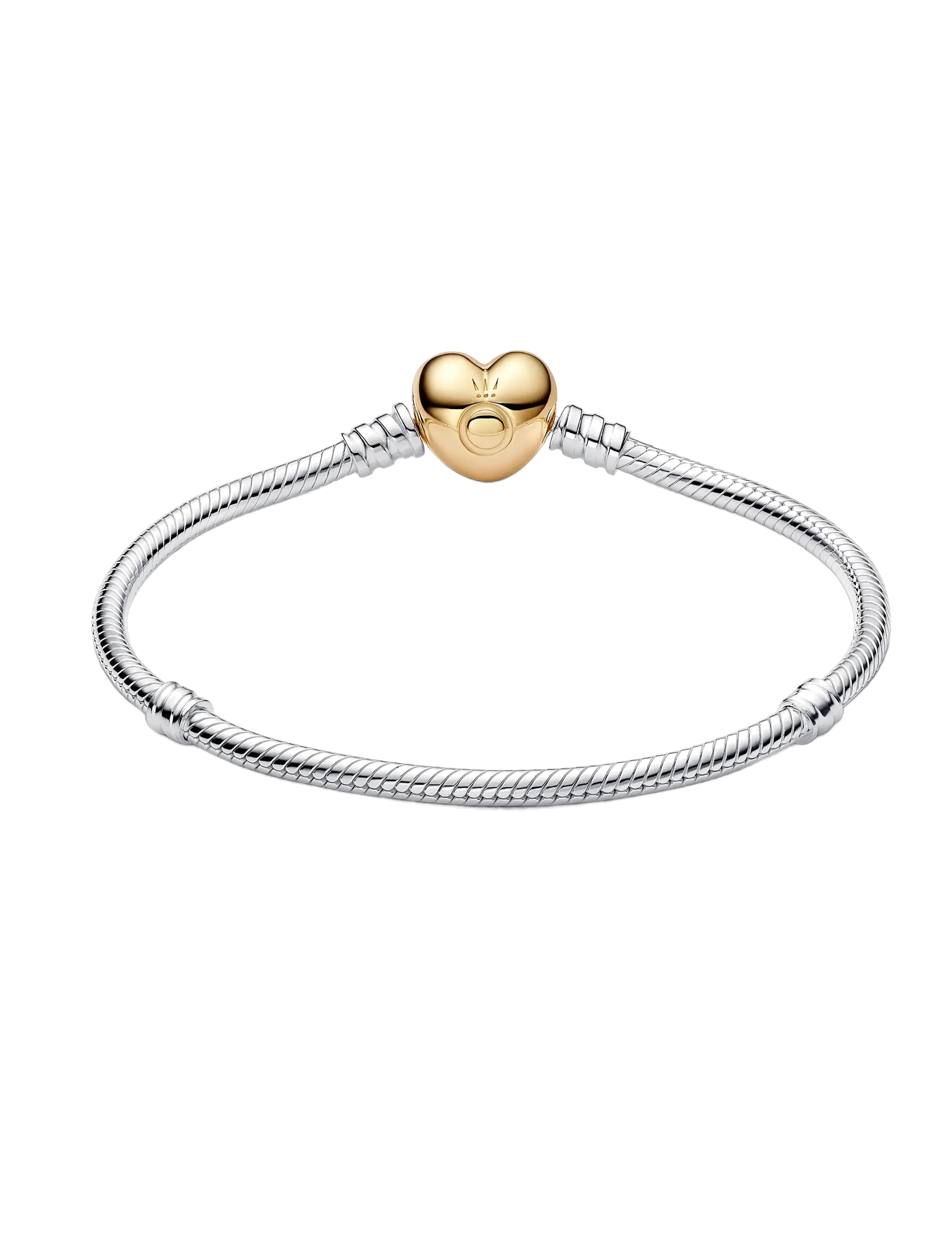 Pandora - Silver bracelet with heart-shaped 14k gold-plated clasp - kædearmbånd - no color - 2
