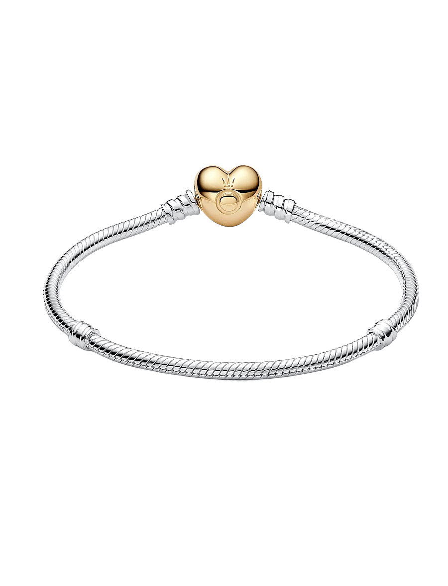 Pandora - Silver bracelet with heart-shaped 14k gold-plated clasp - kettenarmbänder - no color - 2