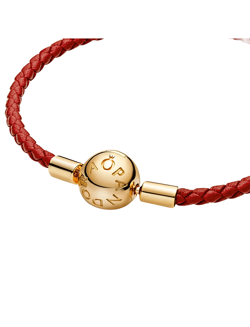 Pandora - 14k Gold-plated red leather bracelet - kedjearmband - red - 3