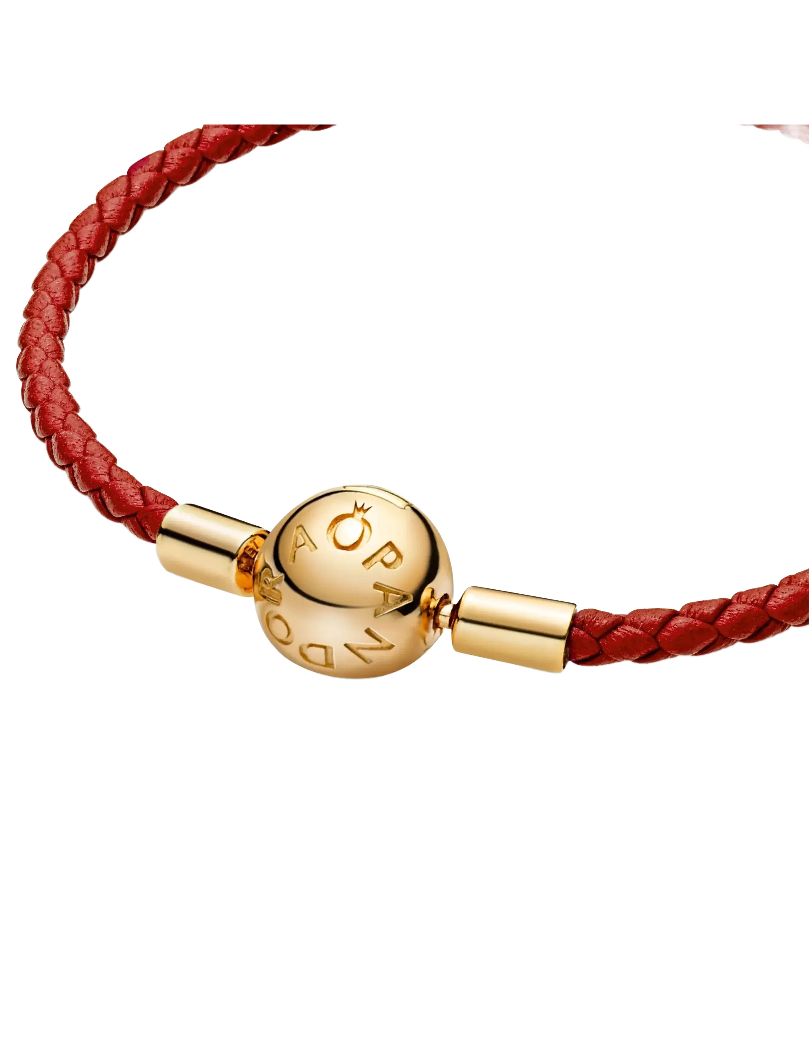 Pandora - 14k Gold-plated red leather bracelet - kædearmbånd - red - 3