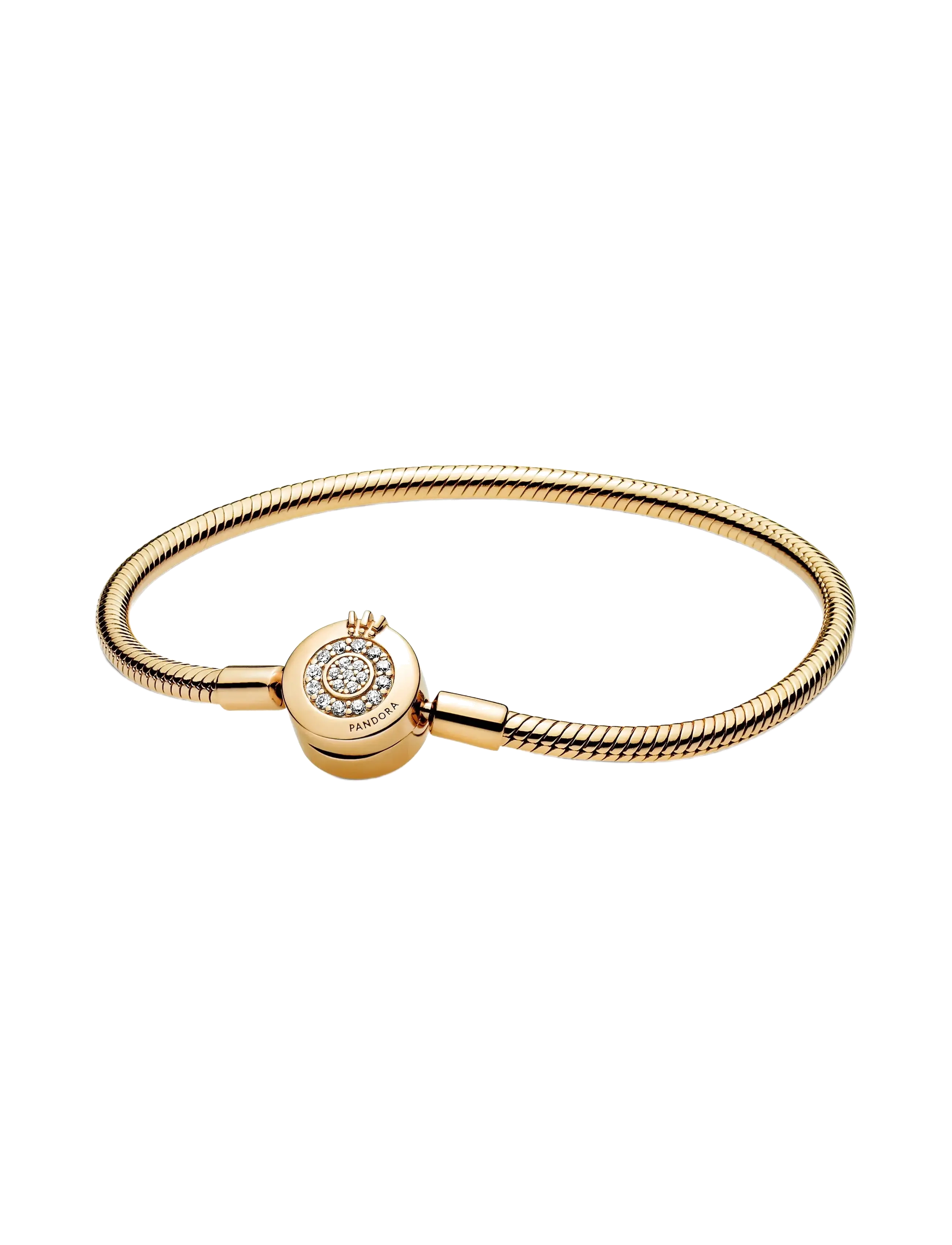 Snake chain 14k gold-plated bracelet and crown O clasp with clear cubic zirconia - CLEAR