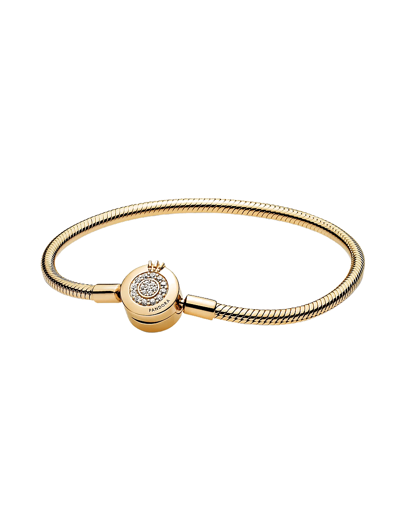 Pandora - Snake chain 14k gold-plated bracelet and crown O clasp with clear cubic zirconia - kedjearmband - clear - 1