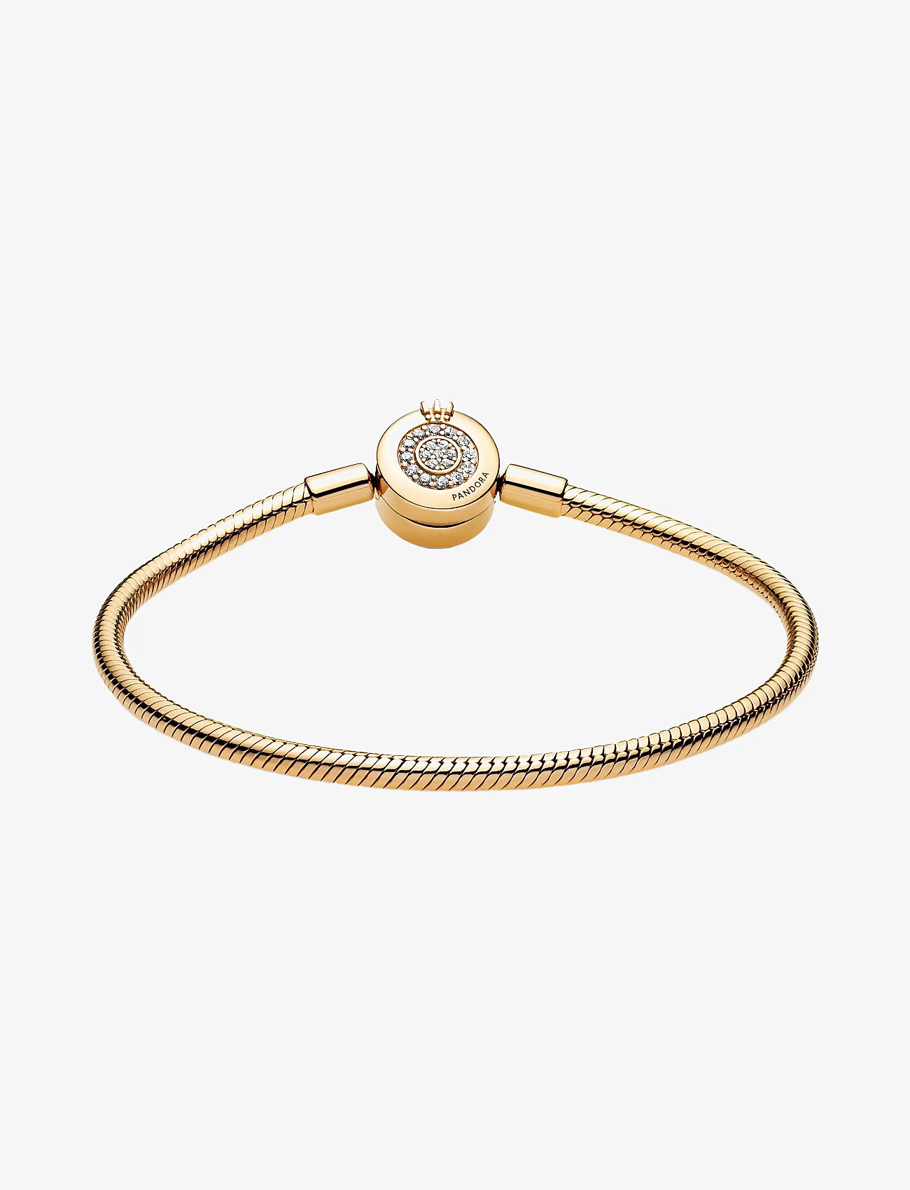 Pandora - Snake chain 14k gold-plated bracelet and crown O clasp with clear cubic zirconia - kædearmbånd - clear - 2