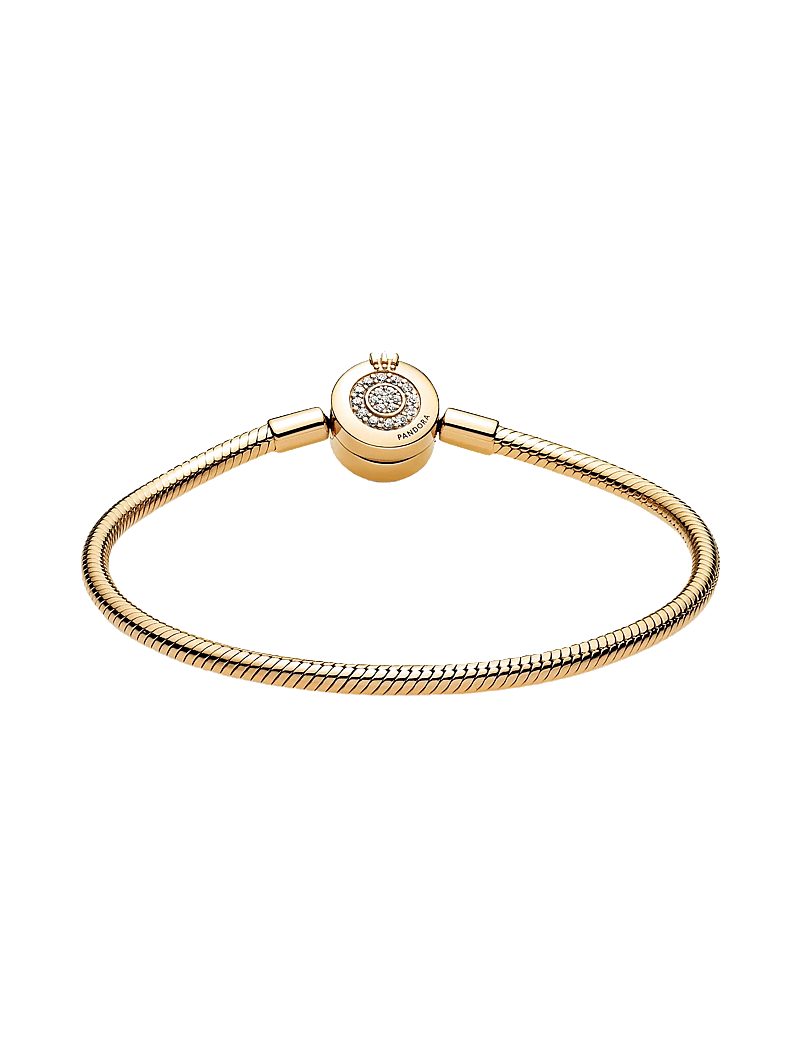 Pandora - Snake chain 14k gold-plated bracelet and crown O clasp with clear cubic zirconia - kedjearmband - clear - 2
